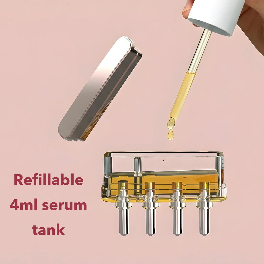 Serum dropper filling the Elara brush's removable tank. Refillable 4ml serum tank.